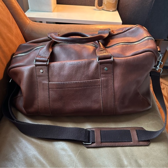 Frank & Oak Rue St Viateur brown leather duffel weekender travel bag unisex - Picture 3 of 17